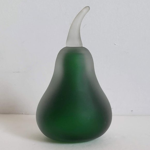 Vintage HANDBLOWN Frosted Glass Pear Green Matte paperweight - Picture 1 of 4